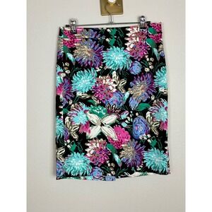J. Crew Factory Pencil Skirt Black Pink Teal Cotton Blend J6166 Size 00 (Q6)